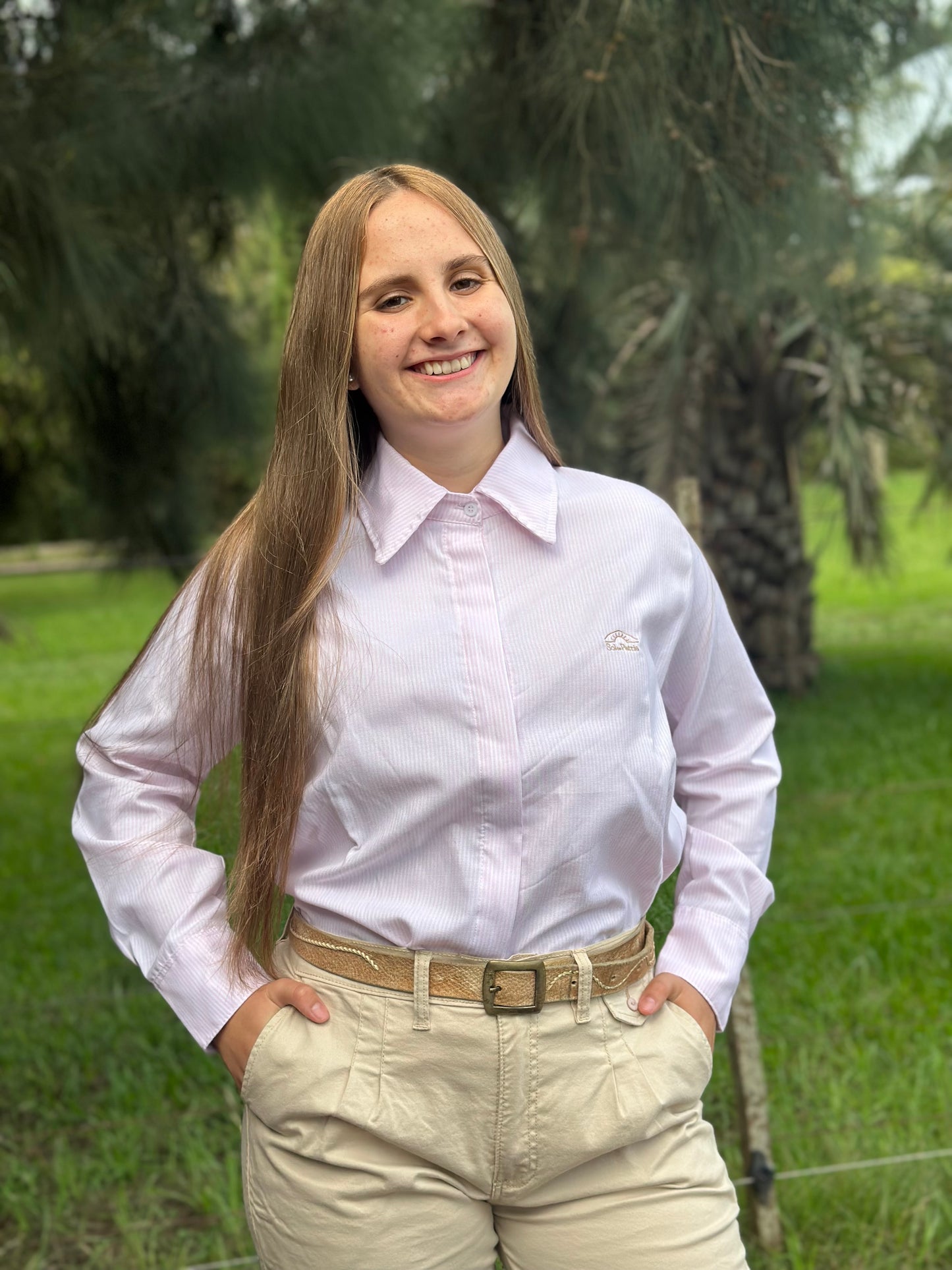 Camisa Dama Oxford Rosada c/ Rayas Blancas