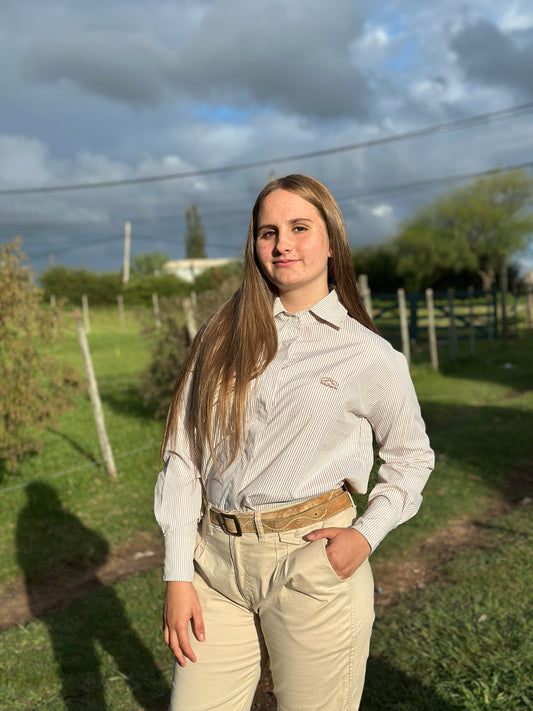 Camisa Dama Rayas Beige