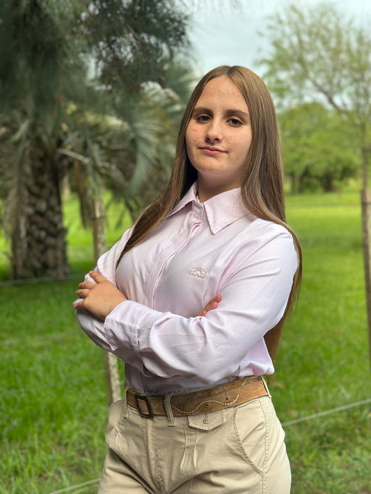Camisa Dama Oxford Rosada c/ Rayas Blancas